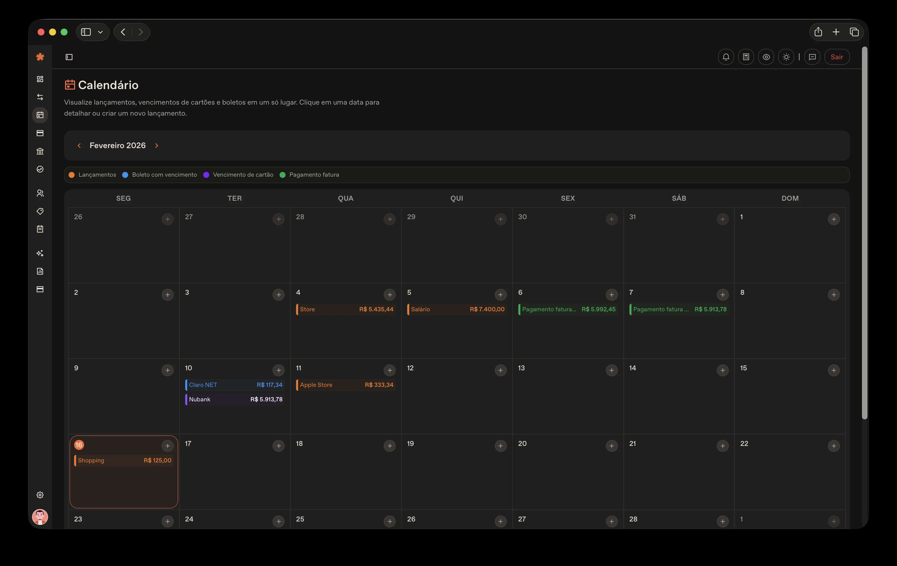 Preview Calendário