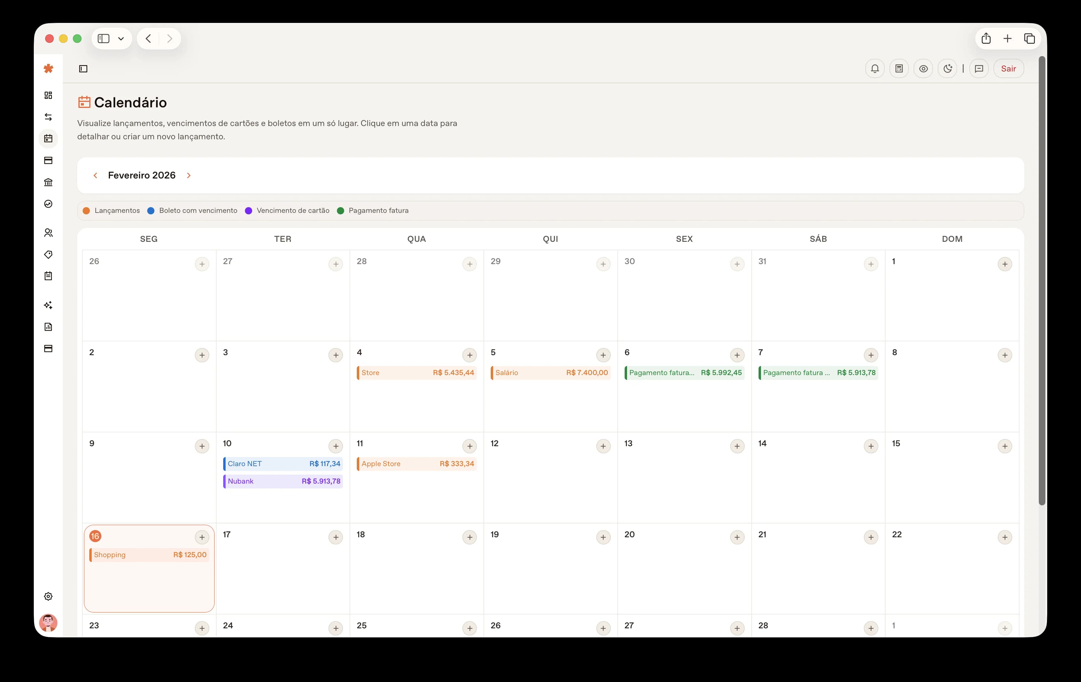Preview Calendário